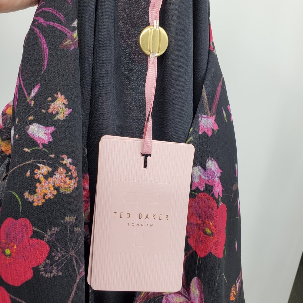 NWT Ted Baker Adriela Fern Forest Floral Butterfly Midi Dress Black 0-2 Fairy - Picture 11 of 13